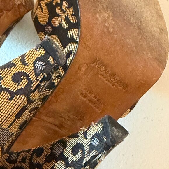 Vtg YSL Yves Saint Laurent Casablanca slide sandals chocolate canvas size 36 - Picture 7 of 12